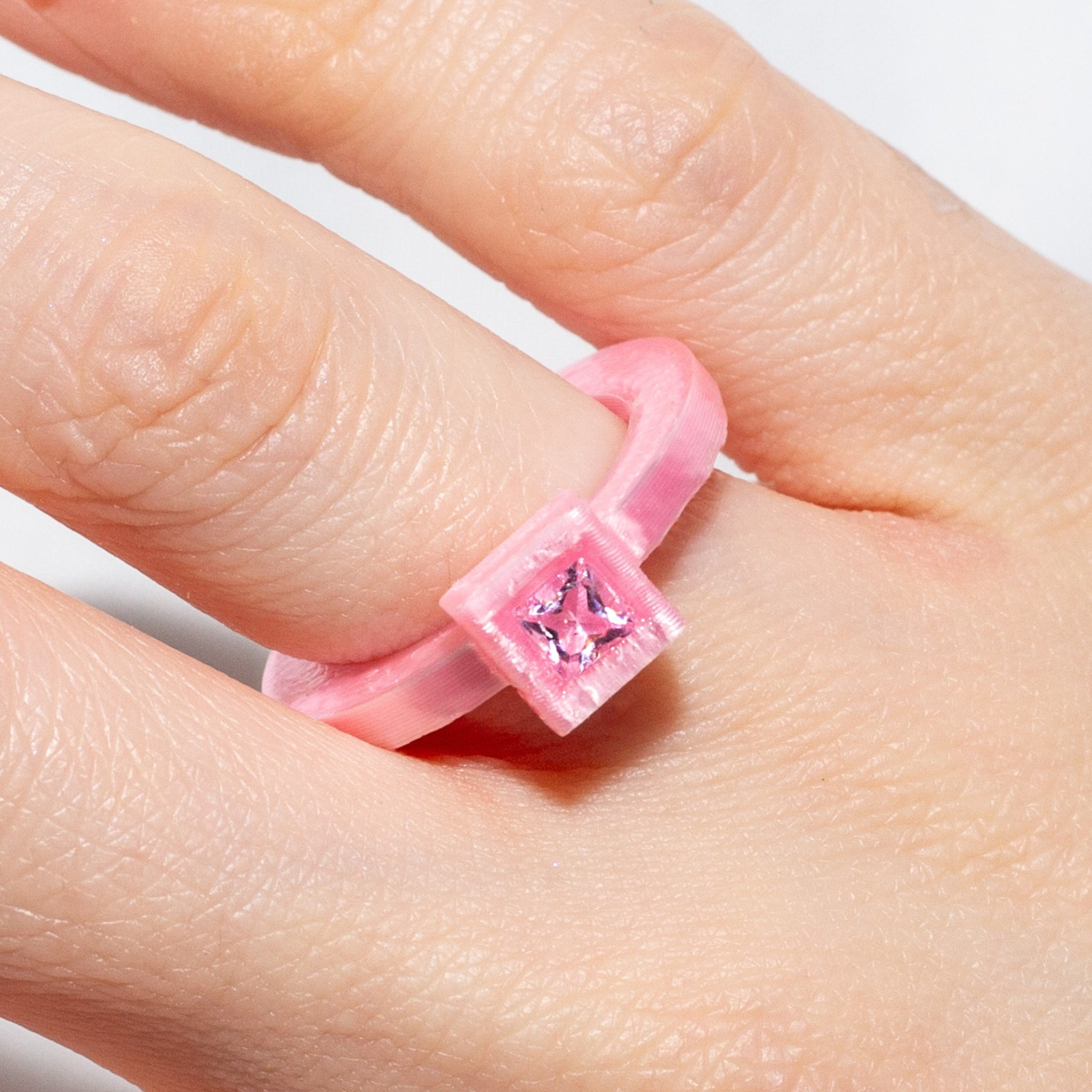 Pink 3D Printed PLA Nanobyte Ring with Cubic Zirconia